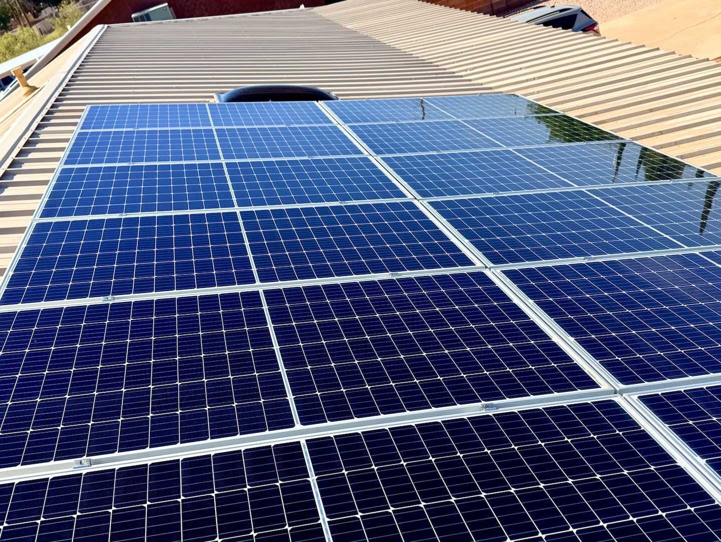 Clean, shiny solar panels after professional washing